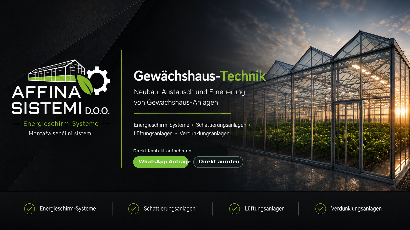 AFFINA SISTEMI D.O.O. Gewächshaus-Technik Banner